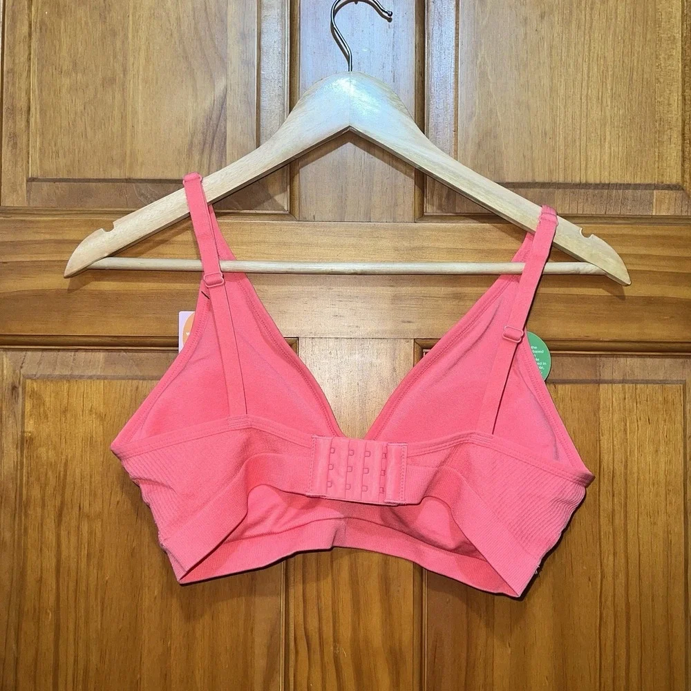 Kindly Yours Women's Wire-Free Seamless Plunge Bralette, Size Small‎ - Coral